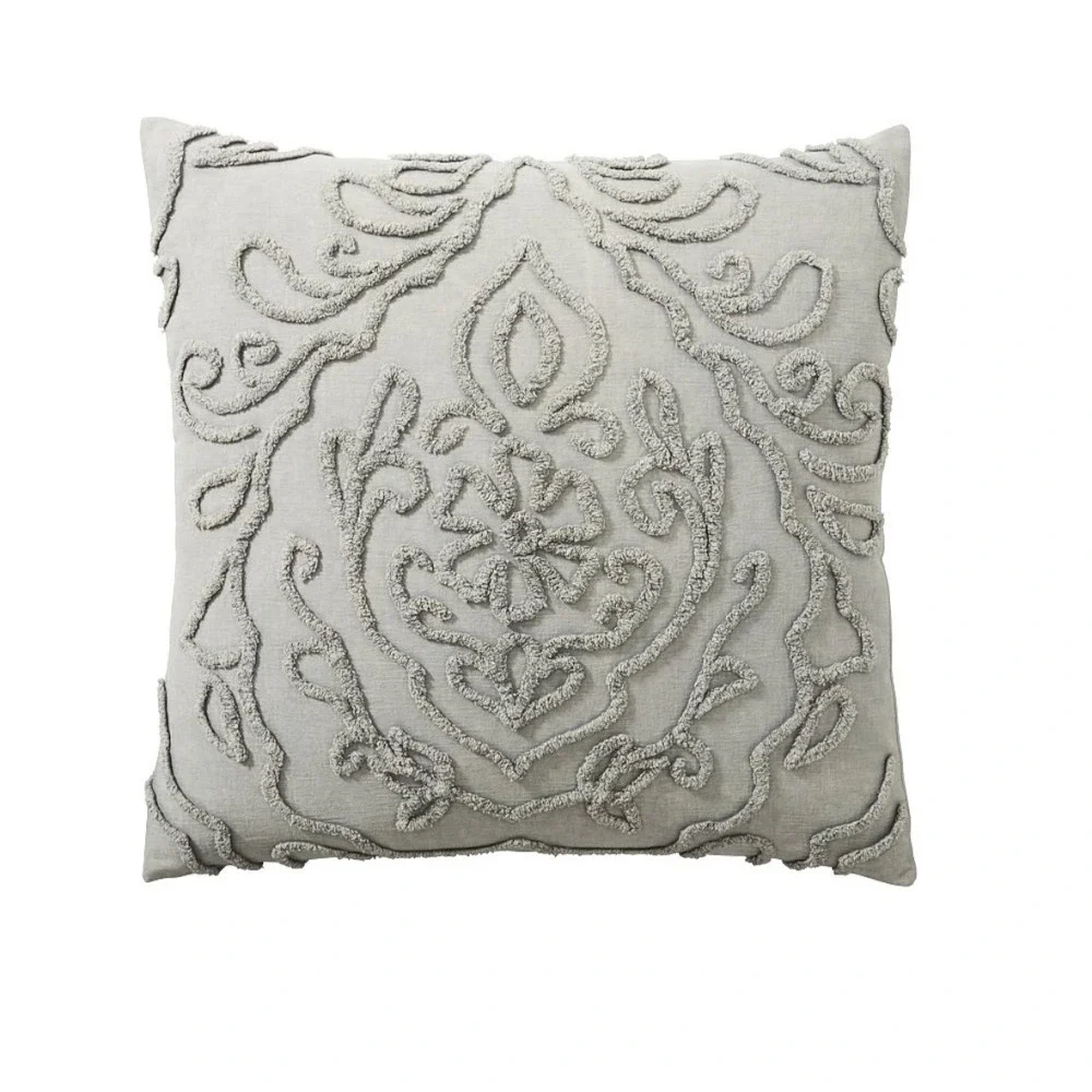 Pottery Barn Renee Tufted Comforter Euro‎ Sham Gray Chenille Damask